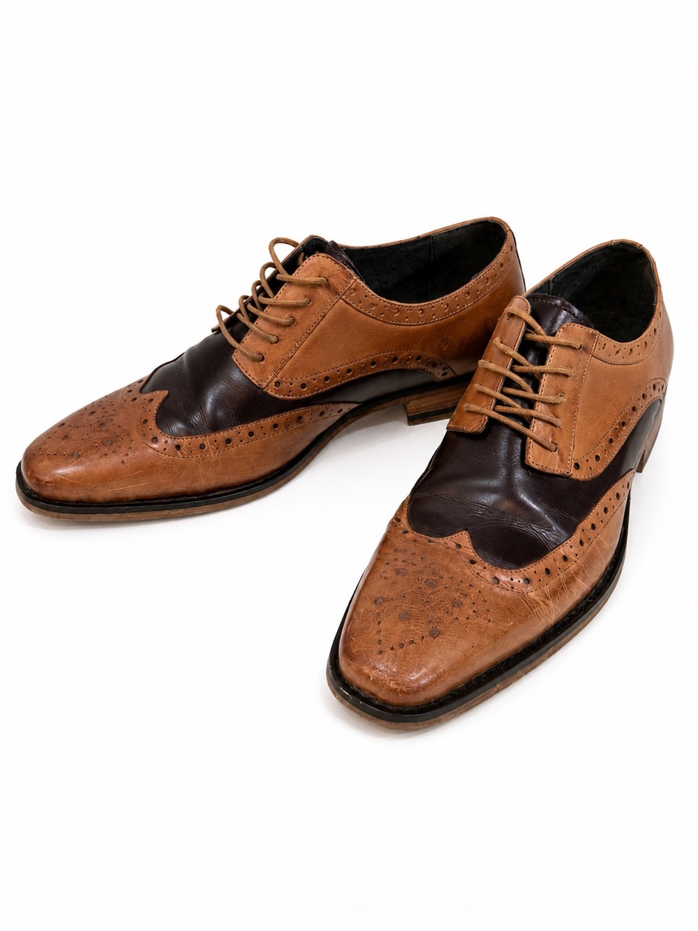 Stacy Adams Classic Two-Tone Brogue Derby wingtip Shoes- tan & Dark Brown 9.5